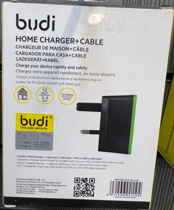 Budi 2 pin Home Charger IPHONE and ANDROID, EU plug and 2 USB port, 12 WATT, M8J056E (2)
