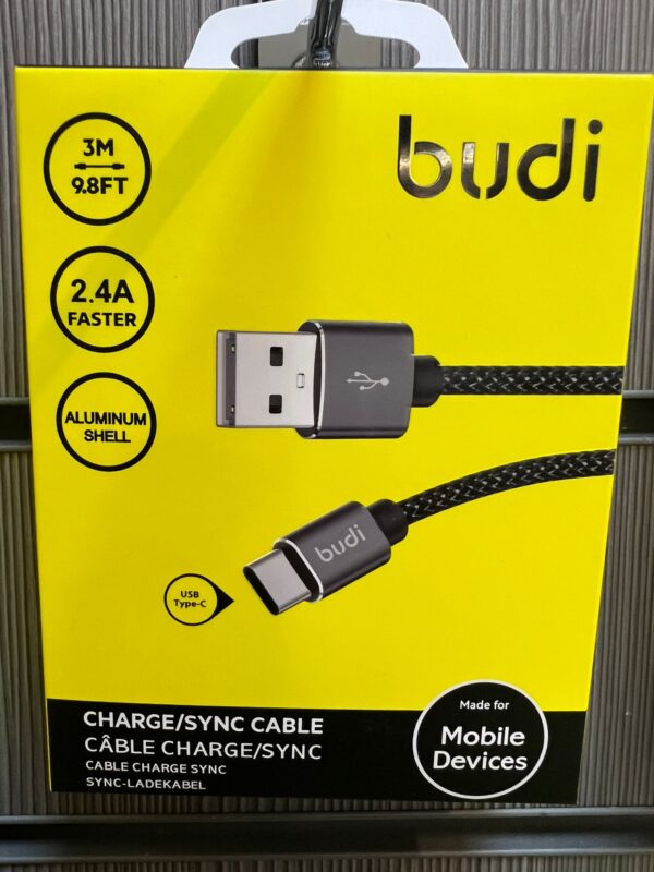 Budi Sumsung USB C Type Durable Charging Cable Black 3m Fast Charger