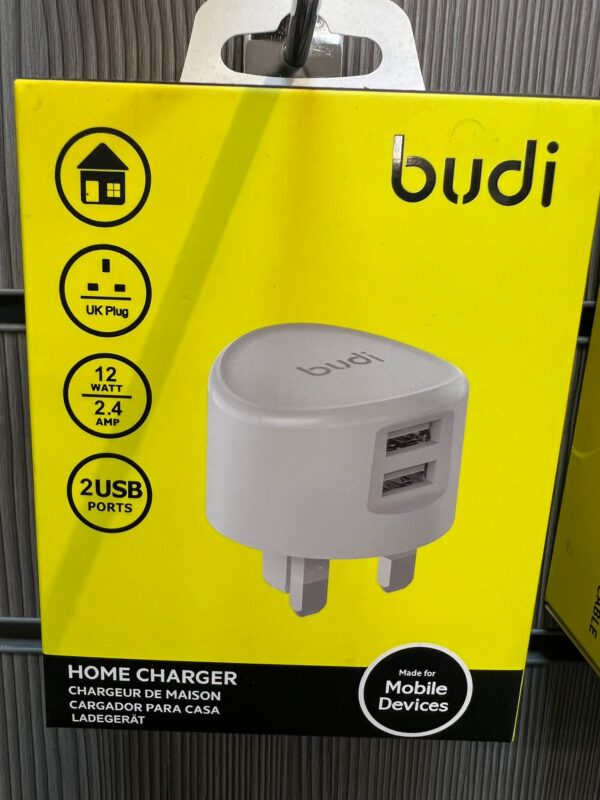 Budi home charger UK Plug 2port 2.4Amp USB Wall Adapter Dual Port Quick charger Cube Wall Plug for any phone
